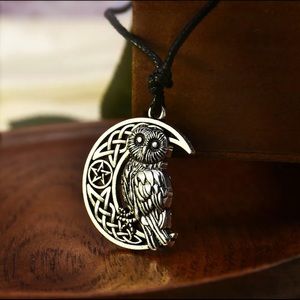 Goddess Moon Pentagram Owl Silver Necklace